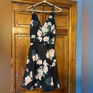 Floral Navy Blue Dress With Criss Cross Back